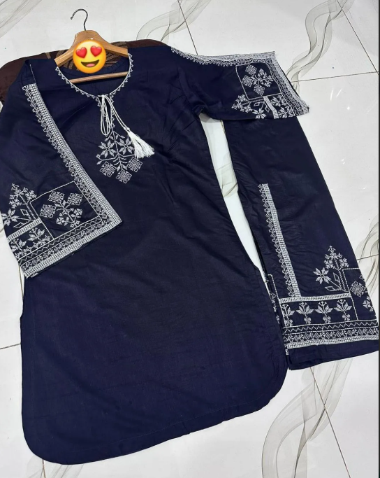 Blue Aari Embroidered Women's 3Pcs Suit Set
