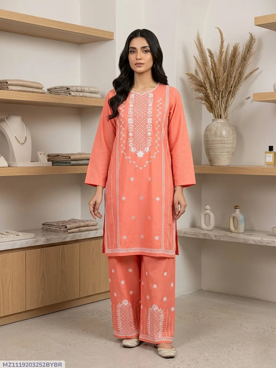 Women Cotton Embroidered 2-Piece Suit